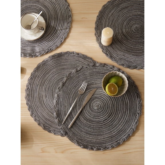 Hot Selling Round Placemats Set of 4, Cotton Woven Placemat Heat-Resistant Non-Slip Washable Table Mats for Dining Table (Gray, 4)