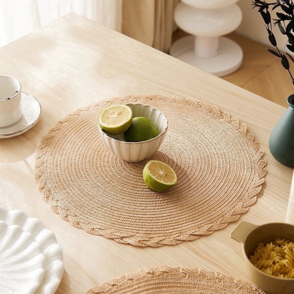 Hot Selling Round Fall Placemats Set of 4, Cotton Woven Placemat Heat-Resistant Non-Slip Washable Table Mats for Dining Table (Tan, 4)