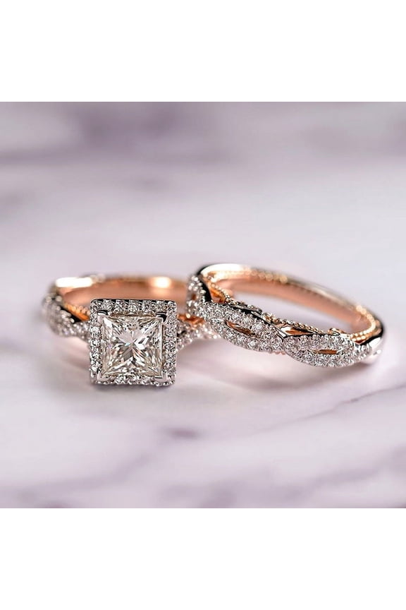 Womens Three Piece Ring Set Rose Gold Plated with Sparkling Zircon Stones Elegant Fashion Jewelry Rings for Her Wedding Engagement Promise Rings
