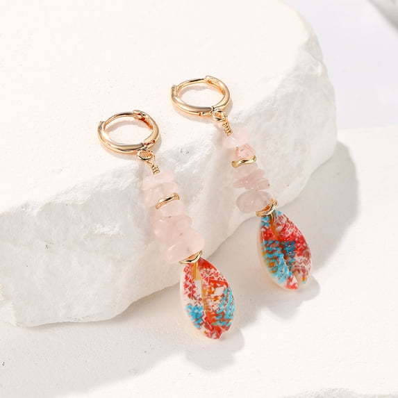 Hot-Selling Vintage Beaded Stone Hoop Earrings - Fashionable and Colorful Lightweight Luxury Earrings for Women - Wholesale