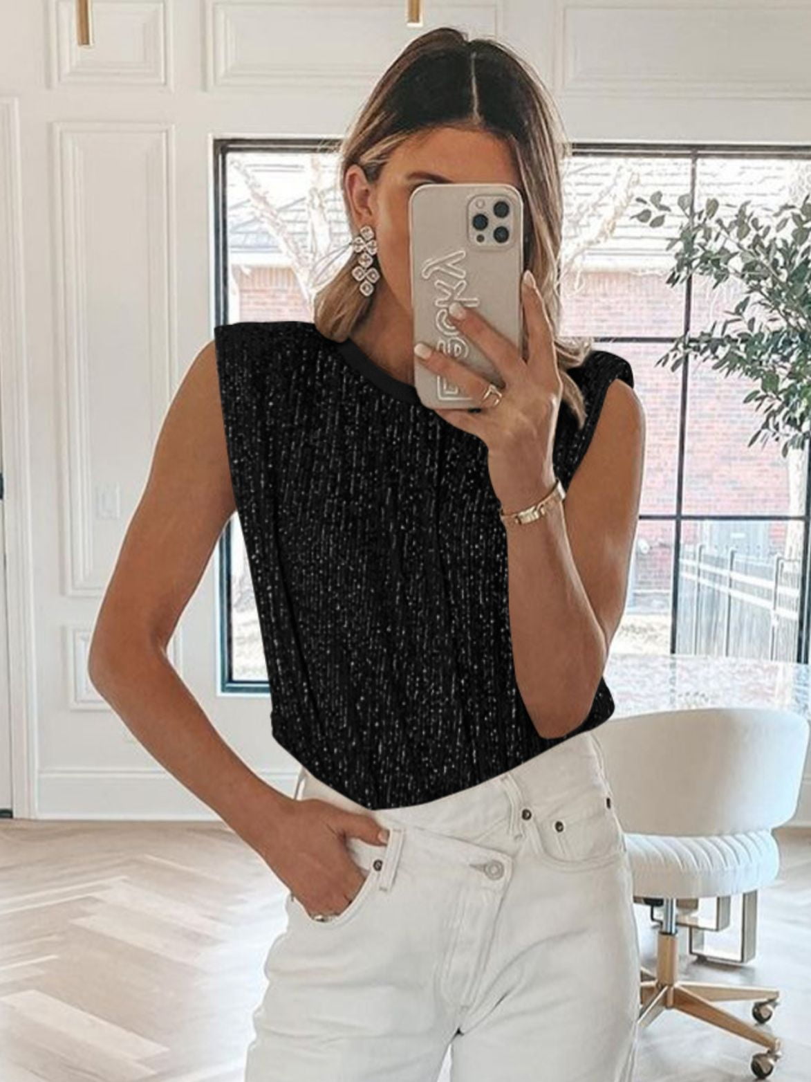 Hot Sequin Round Neck Women‘s Summer Women‘s Shoulder Pad Spice ‘s