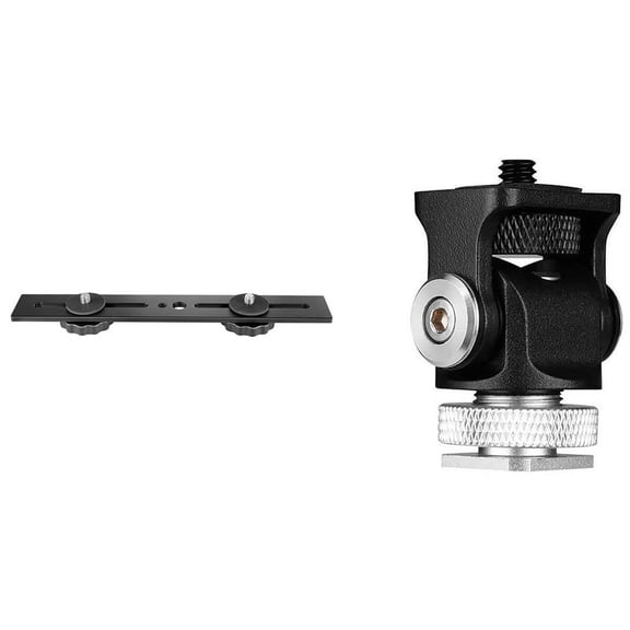 Hot Shoe Mount Monitor Microphone Flash Holder 1/4 Inch Screw with 8 Inch Dual Flash Camera Mount Tripod Bracket,Black