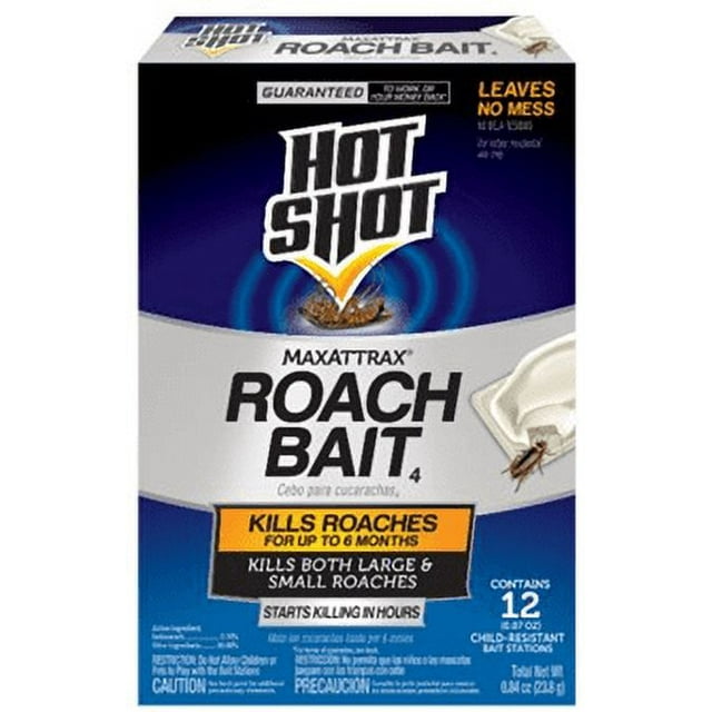 Hot Shot 12ct Roach Bait Stations, kills roaches for up to 6 months