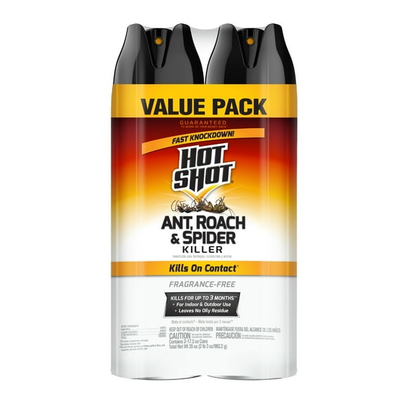 Hot Shot Ant, Roach & Spider Killer 2-17.5 Ounce, Kills Roaches, Unscented, Twin Pack