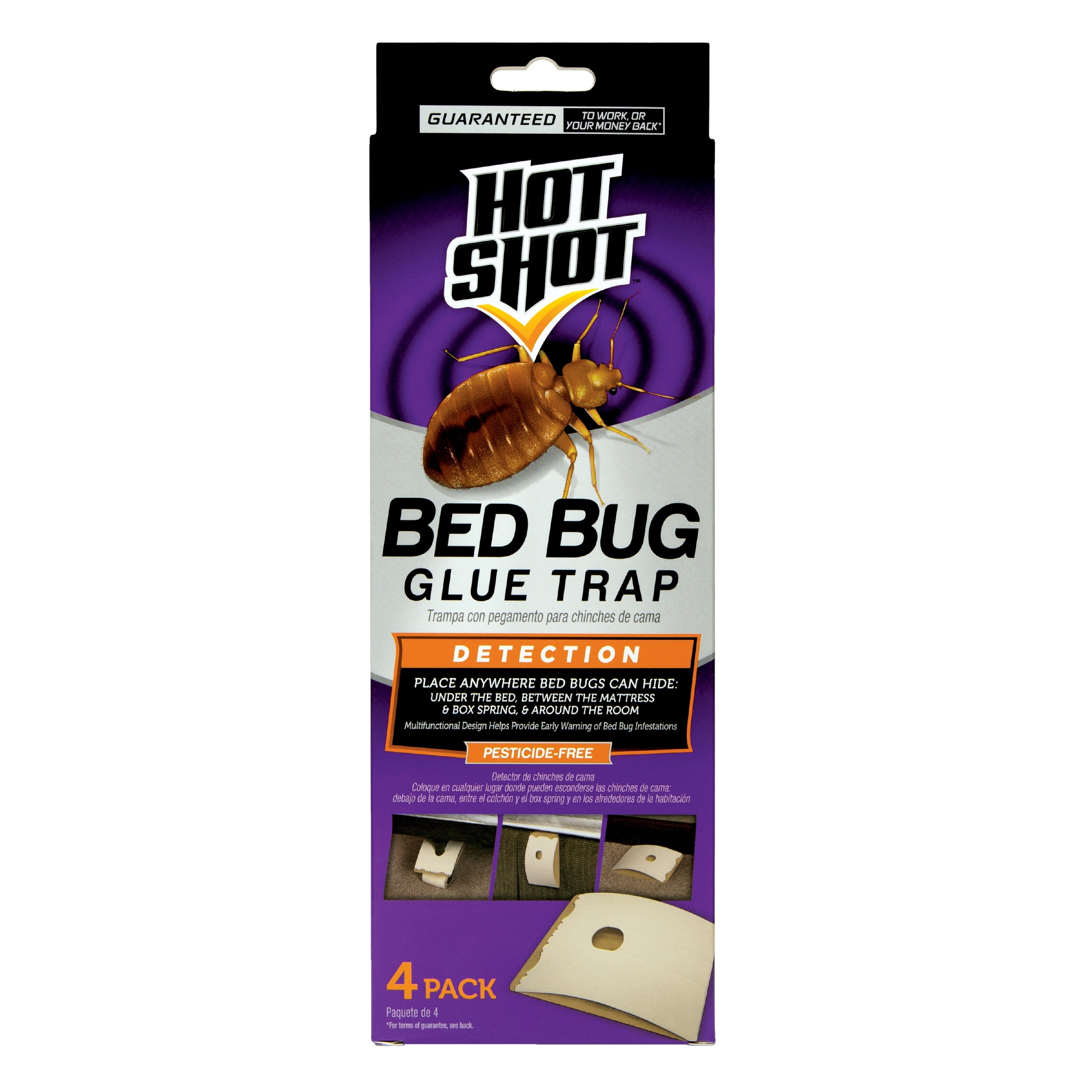 Hot Shot Bed Bug Glue Trap, Detection, Pesticide-Free, 4 Count