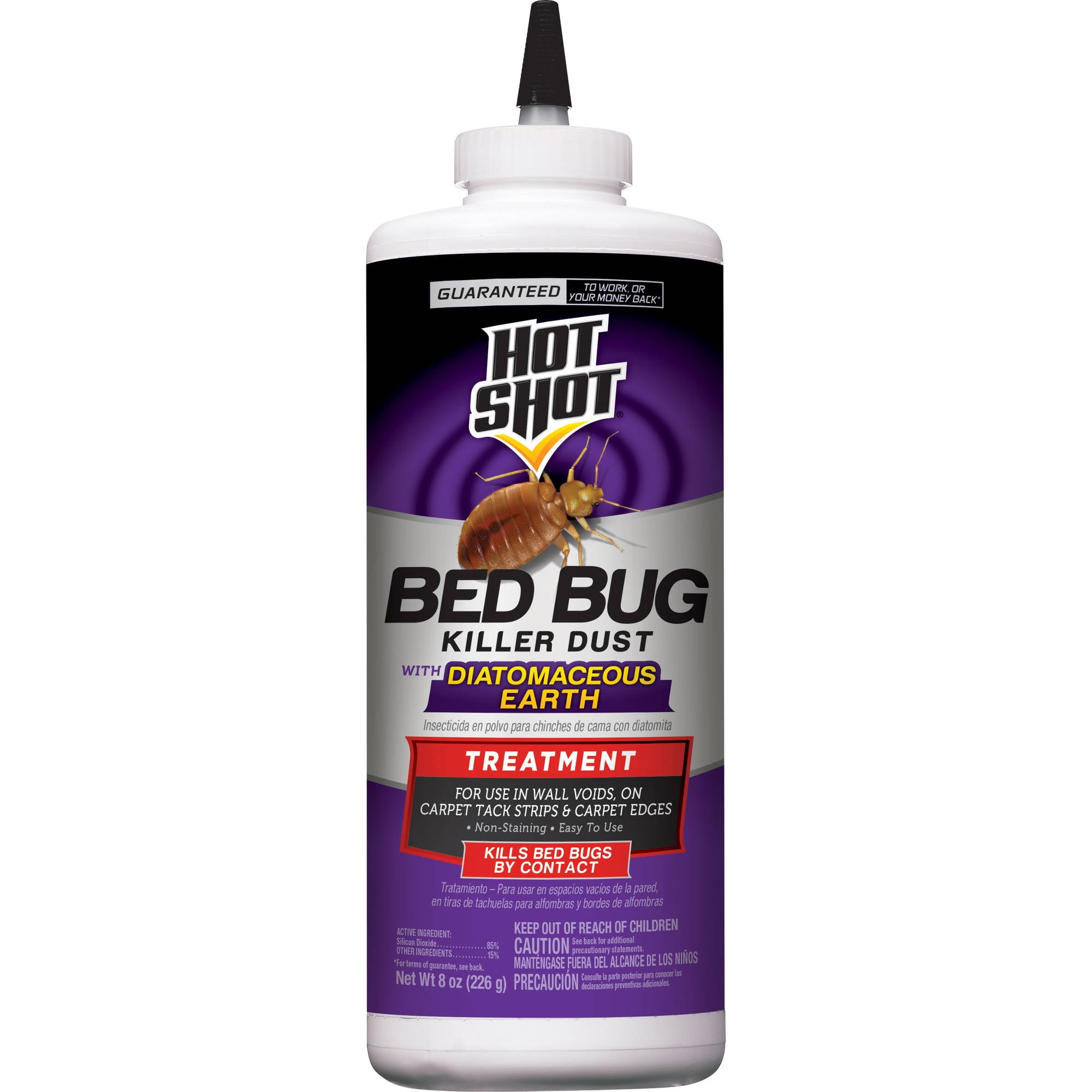 Hot Shot Bed Bug Killer Dust with Diatomaceous Earth, Treatment for Bed Bugs, 8 Ounces