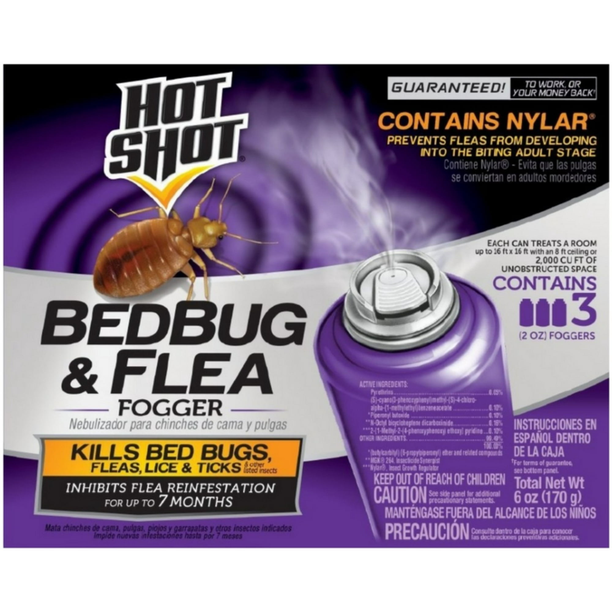 Hot Shot Bedbug & Flea Fogger, 3 Count, 2 oz, with Nylar (Pack of 2)