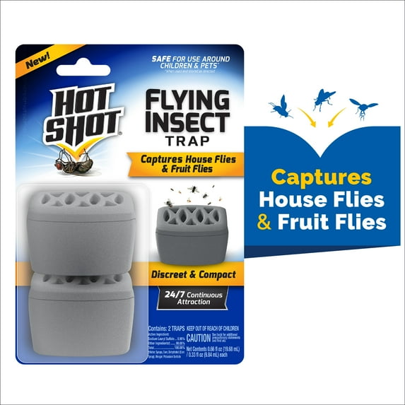 Hot Shot Flying Insect Trap, Captures House Flies And Fruit Flies, 2 Count