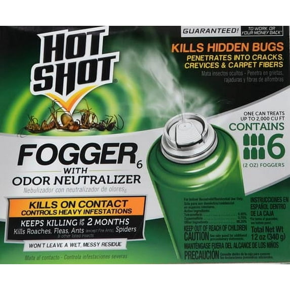 Hot Shot Fogger with Odor Neutralizer 6 Count-2 Ounce Cans, Controls Heavy Insect Infestations