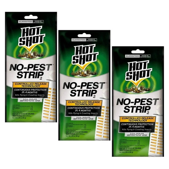 Hot Shot Indoor & Outdoor No-Pest Strip Kills Flying & Crawling Insects, 2.29 oz, Pack of 3