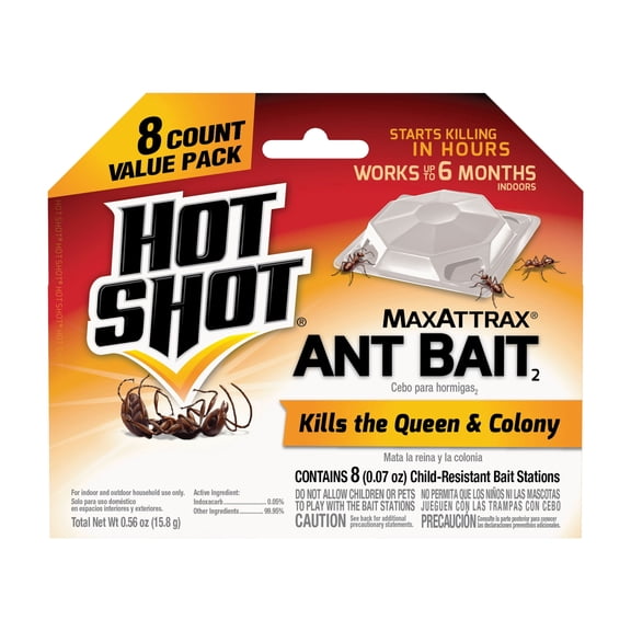 Hot Shot MaxAttrax Ant Bait 8 Count, Child-Resistant Ant Bait Stations