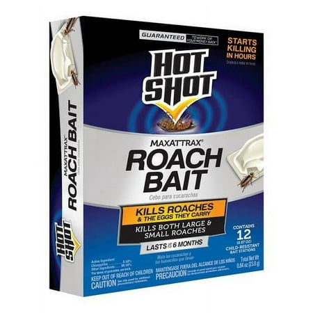 Hot Shot MaxAttrax Roach Bait 12 Count, Child-Resistant Bait Stations