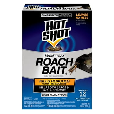 Hot Shot MaxAttrax Roach Bait, Child-Resistant Bait Stations, Kills Cockroaches, 12 Count