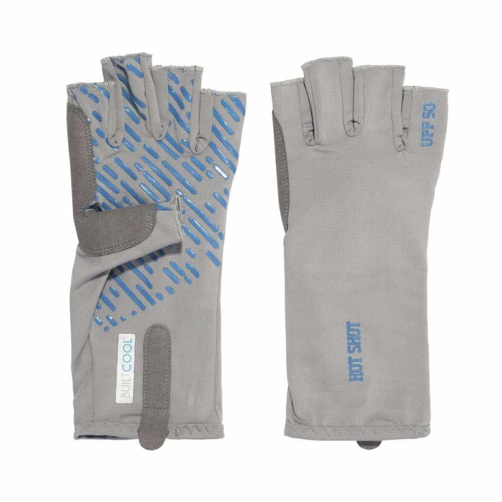 Hot Shot Men's Fingerless Fishing Sun Gloves UPF 50, Gray, Medium