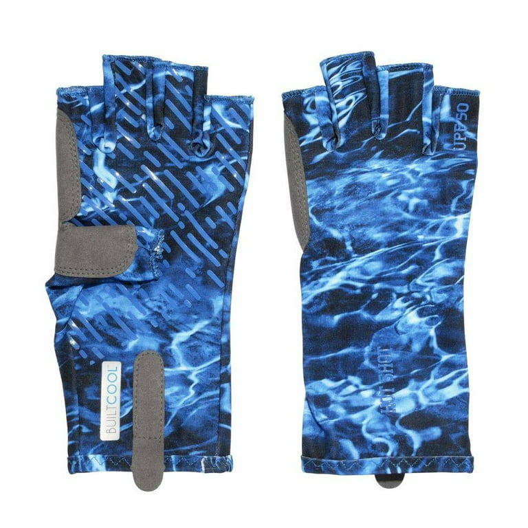 Hot Shot Men's Fingerless Fishing Sun Gloves UPF 50, Mossy Oak Elements  Agua - Marlin, X-Large