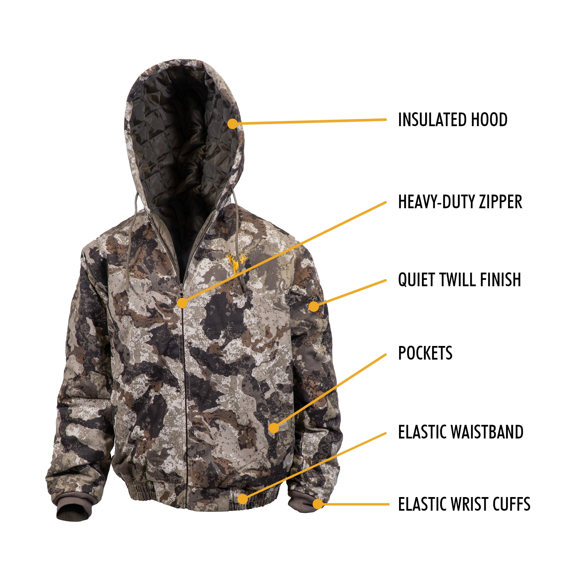 Hot Shot Men’s Insulated Twill Camo Hunting Jacket, Veil-Cervidae Camo with Cotton Shell, for cold weather, bird and deer hunting, Large