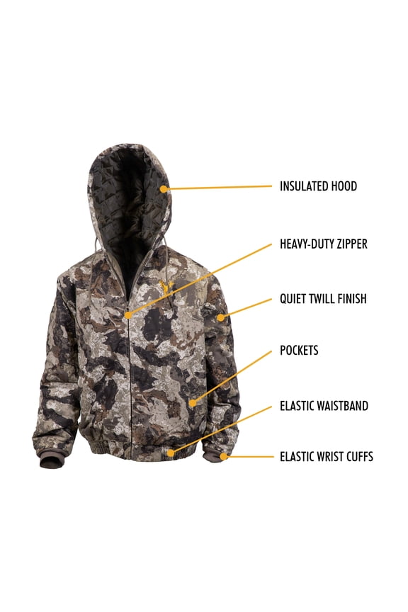 Men’s Insulated Twill Camo Hunting Jacket, Veil-Cervidae Camo with Cotton Shell, for cold weather, bird and deer hunting, Large