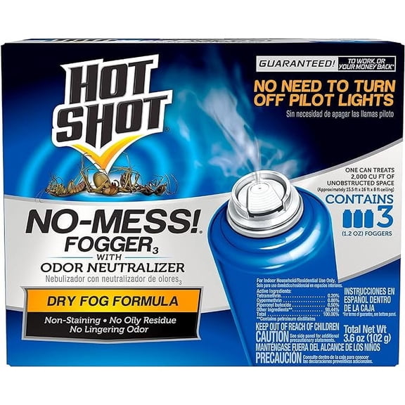 Hot Shot No Mess Fogger With Odor Neutralizer, Kills Roaches, Ants, Spiders & Fleas, Controls Heavy Infestations, 3 Count, 1.2 Ounce