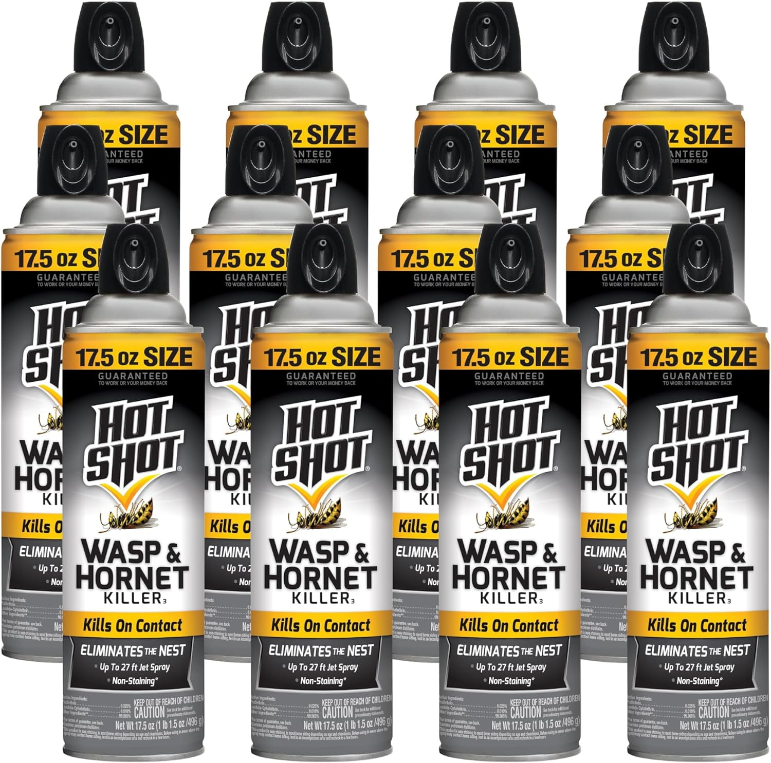 Hot Shot Wasp & Hornet Killer Spray (12 Pack), Eliminates The Nest, Sprays Up Tp 27 Feet, 17.5 fl Ounce