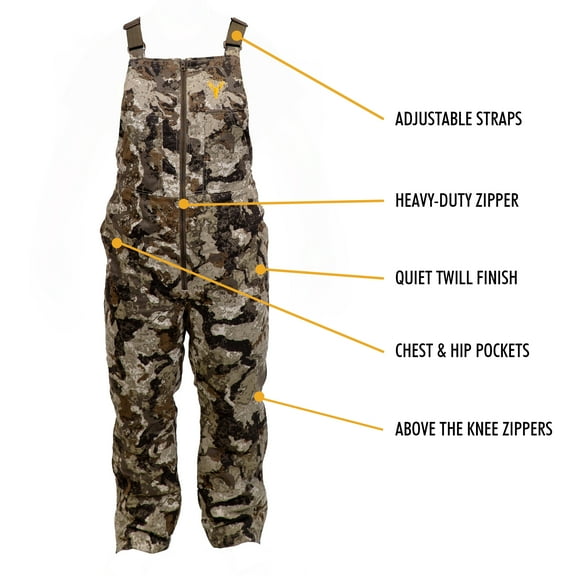 Hot Shot Youth Insulated Camo Bib, Adjustable Height, Leg Zippers, Designed for all day comfort, Large