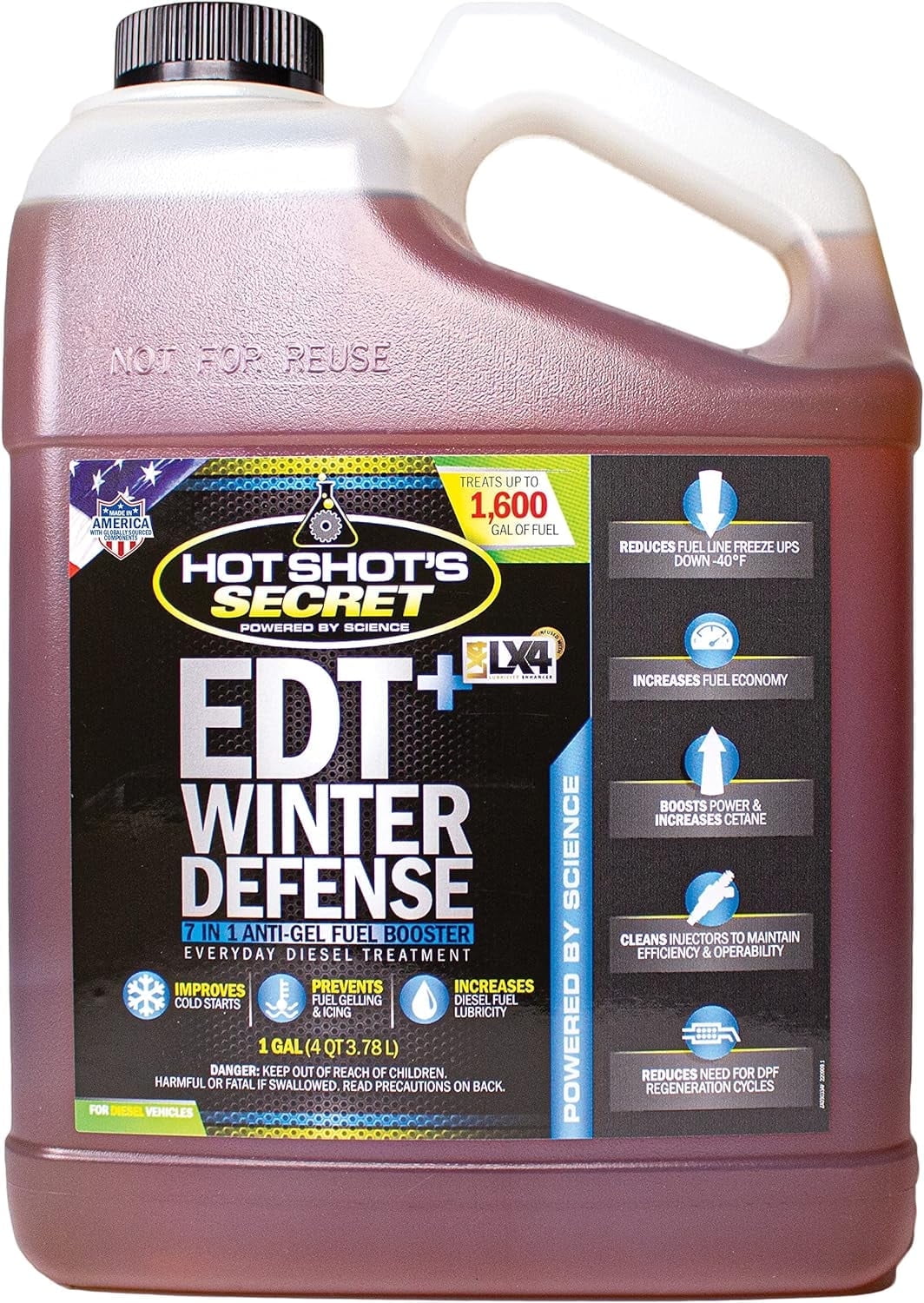 Hot Shot's Secret EDT+ Winter Defense - 1 Gallon 7-in-1 Anti-Gel Fuel Booster  Winter Diesel Fuel Treatment - Boosts Cetane for Better Performance  Adds Lubricity - Protects Fuel System