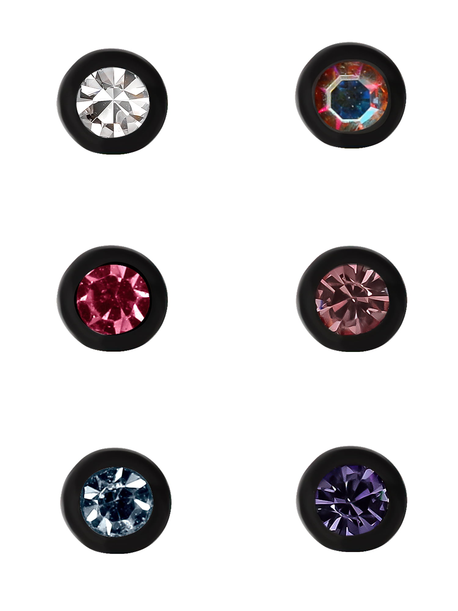 Hot Silver Women's Black Crystal Nose Ring Set, 22G, 6 Pieces