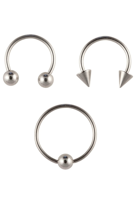 Hot Silver Adult Women's Surgical Steel Horseshoe Earrings Trio
