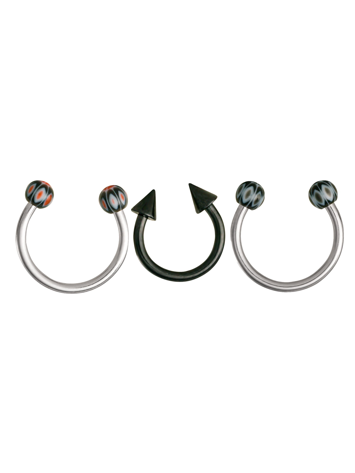 Women's 16G Surgical Steel Horseshoe Nose Ring Set - Red & Black