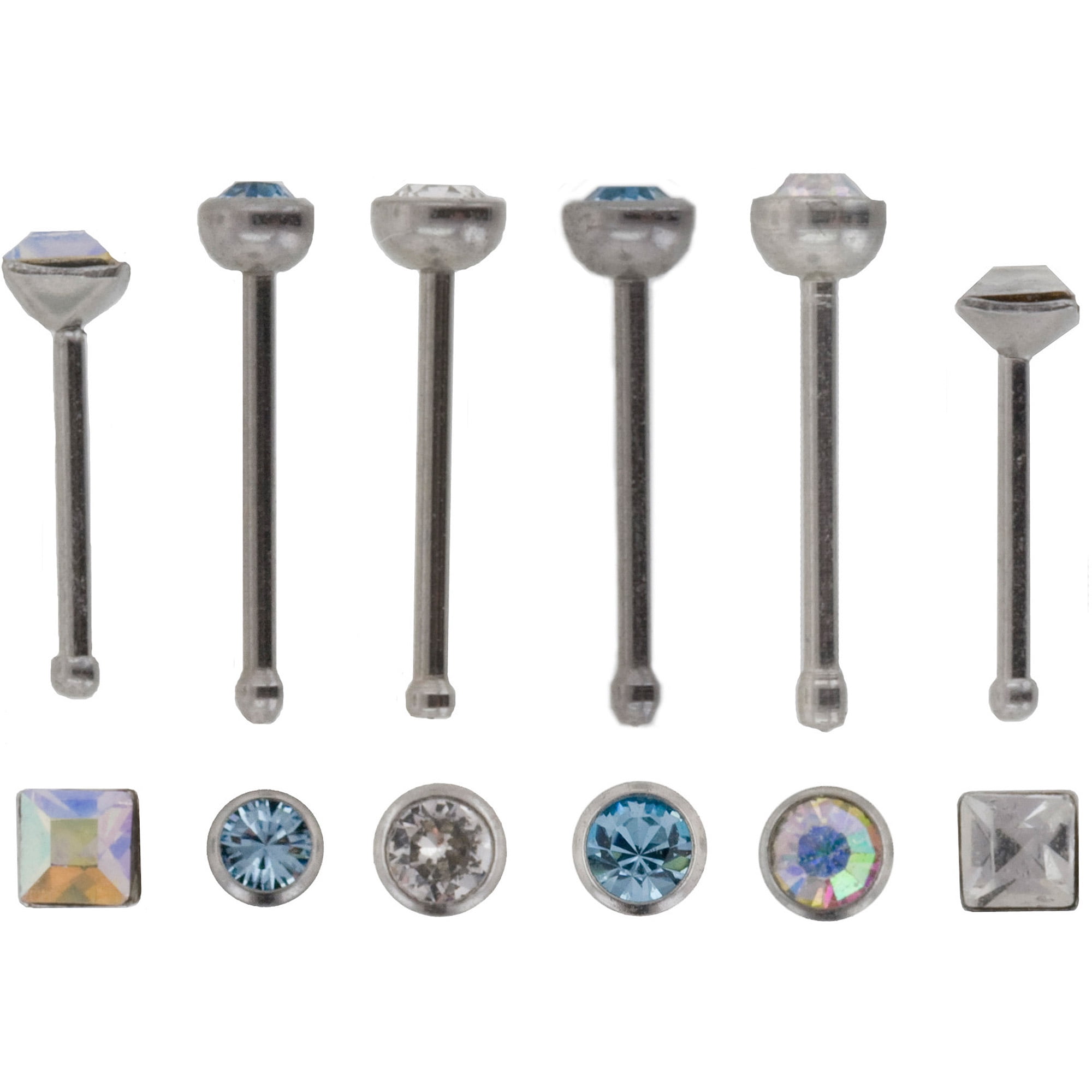 Hot Silver Crystal Accent Pastel 14G Plastic Tongue Ring Set, 3 Pack