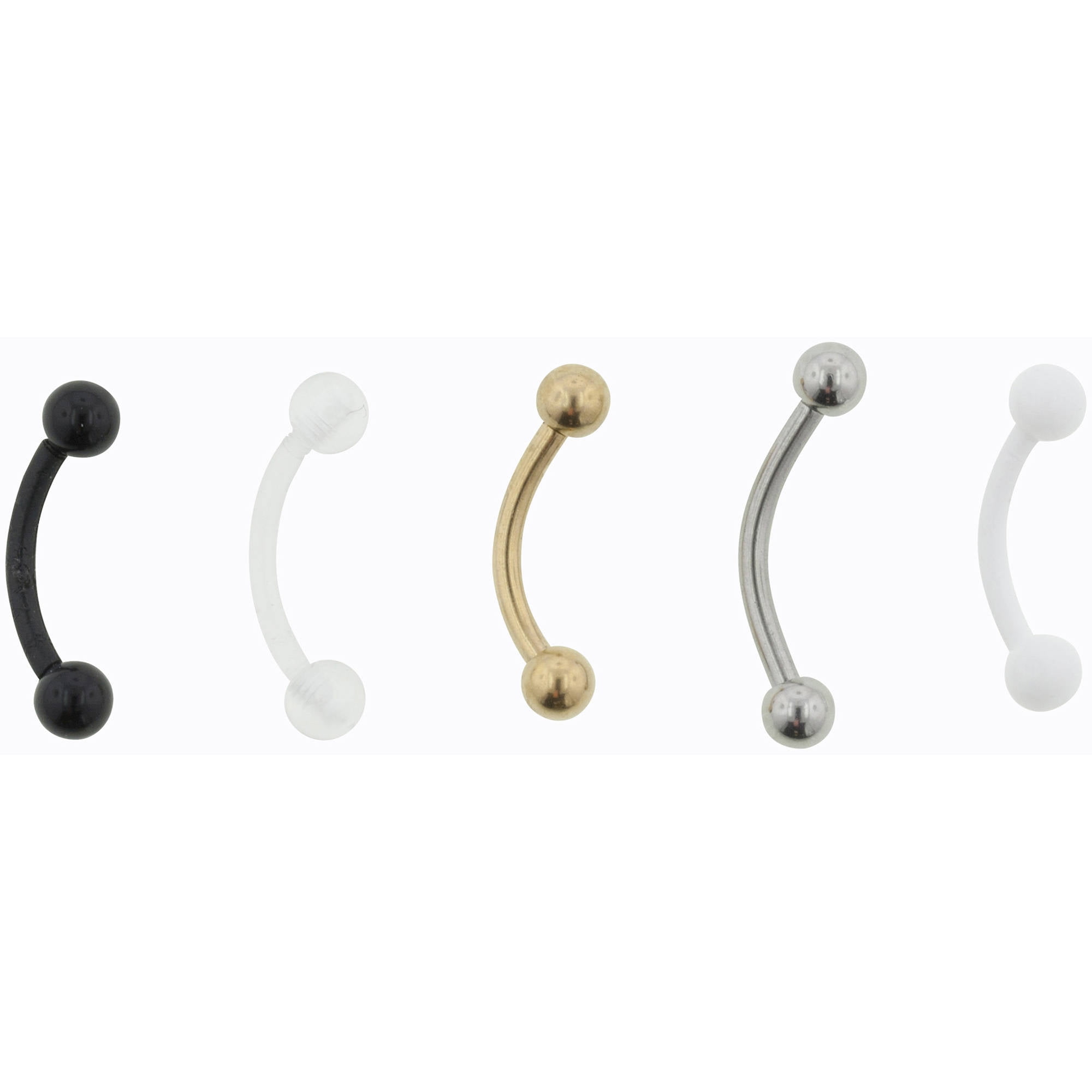 Women's Eyebrow Barbells 5-Pack 16G Surgical Steel Anodized