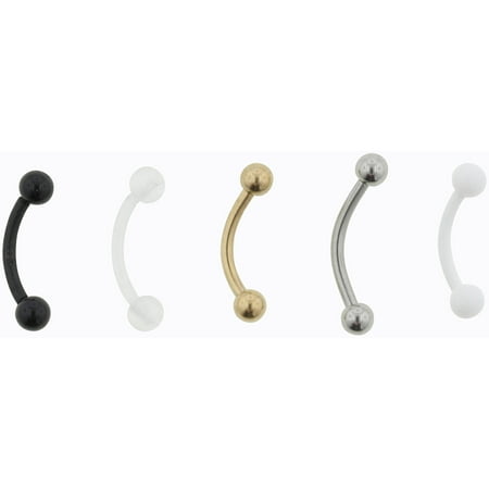 Women's Eyebrow Barbells 5-Pack 16G Surgical Steel Anodized