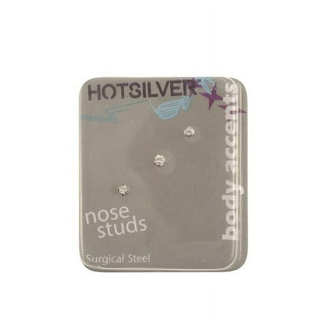 Hot Silver Sterling Silver Crystal Stud Nose Ring, Set of 3