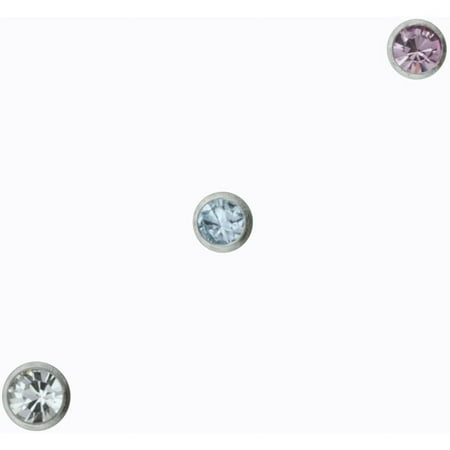 Body Jewelry Women's 22G Stainless Steel Nose Stud Trio with Crystal Accents