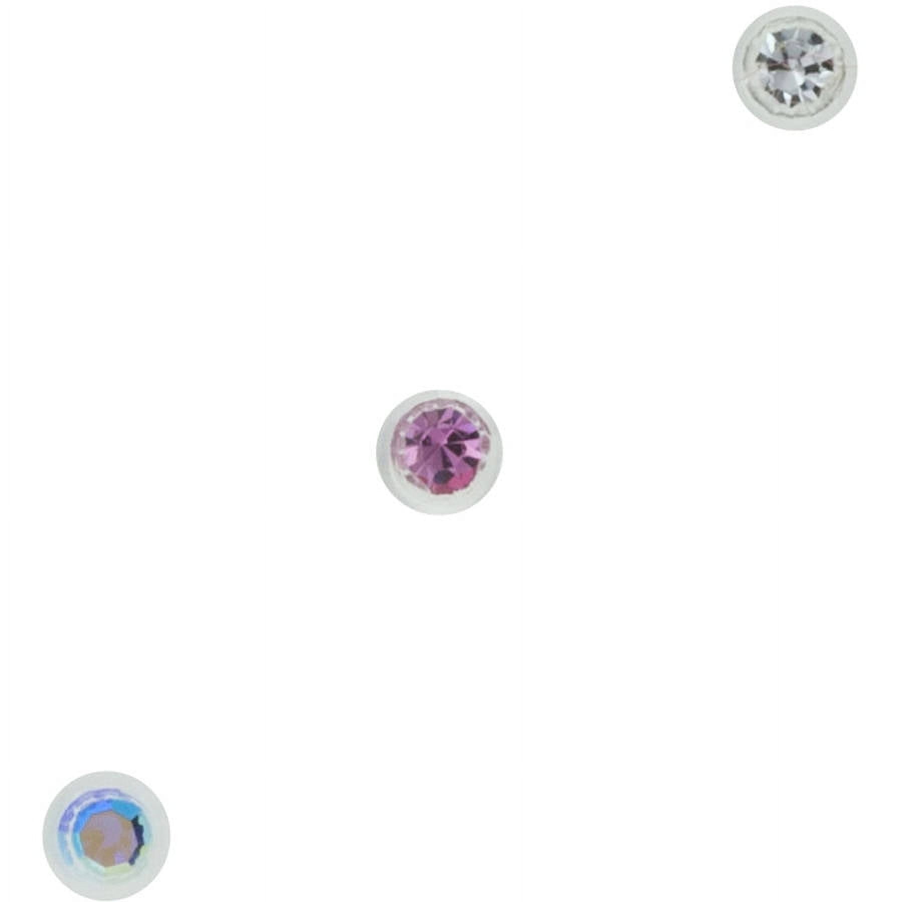 Hot Silver Women's Bioplast 22G Jeweled Nose Stud Set, 3-Pack