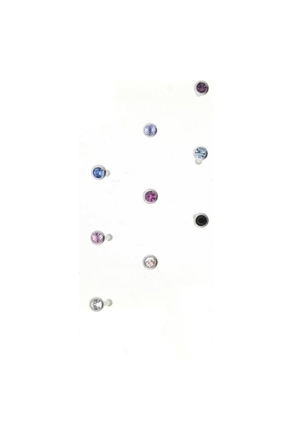 Hot Silver Women's 22G Small Multicolor Crystal Stainless Steel Nose Stud, 9-Pack