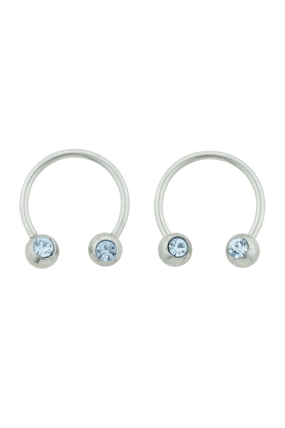 Womens 20G Light Blue Crystal Horseshoe Body Jewelry, 2-Pack