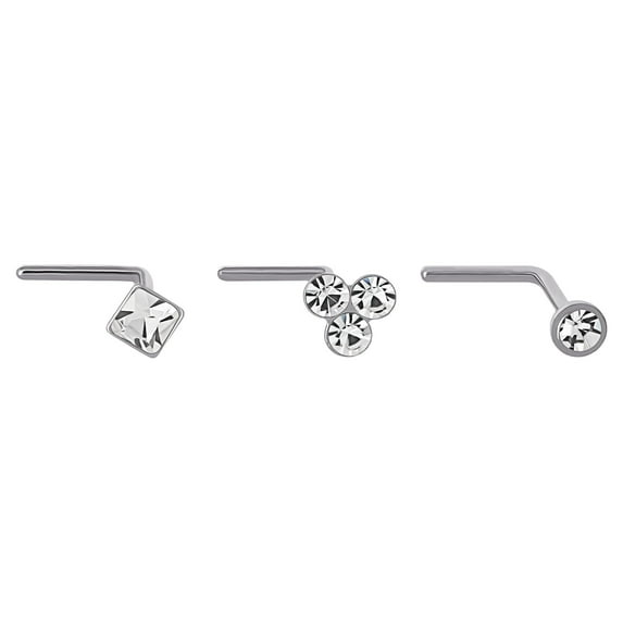 Women's Crystal Accent Silver Surgical Steel Nose Stud Set, 3 Pack