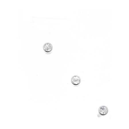 Hot Silver Women's Stainless Steel Nose Ring Trio with Clear Crystal