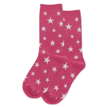 Hot Sox Kids Glow In The Dark Stars Crew Socks, S/M, Magenta