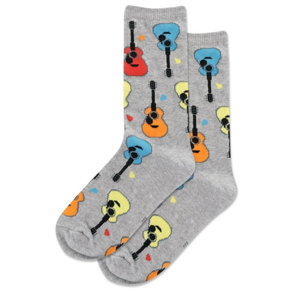Hot Sox Kids Guitars Crew Socks, S/M, Grey Heather
