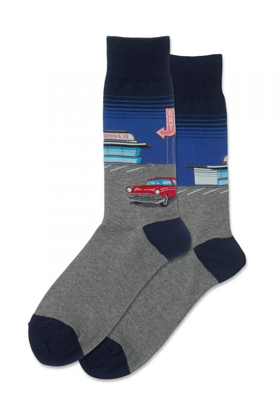Diner Scene Royal Blue Mens Crew Socks