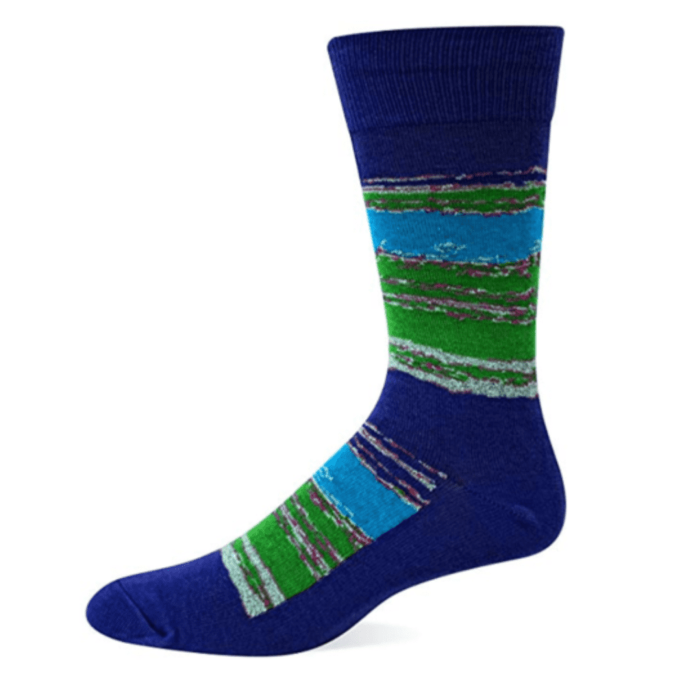 Hot Sox Mens Static Stripe Sock, Blue, Shoe Size 6-12.5