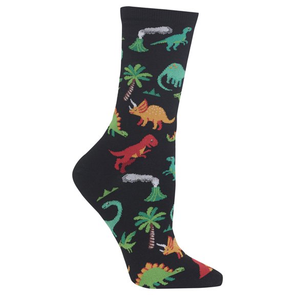 Hot Sox Women's Animal Series Novelty Fashion Casual Crew Socks, Dinosaurs (Black), Shoe Size: 4-10