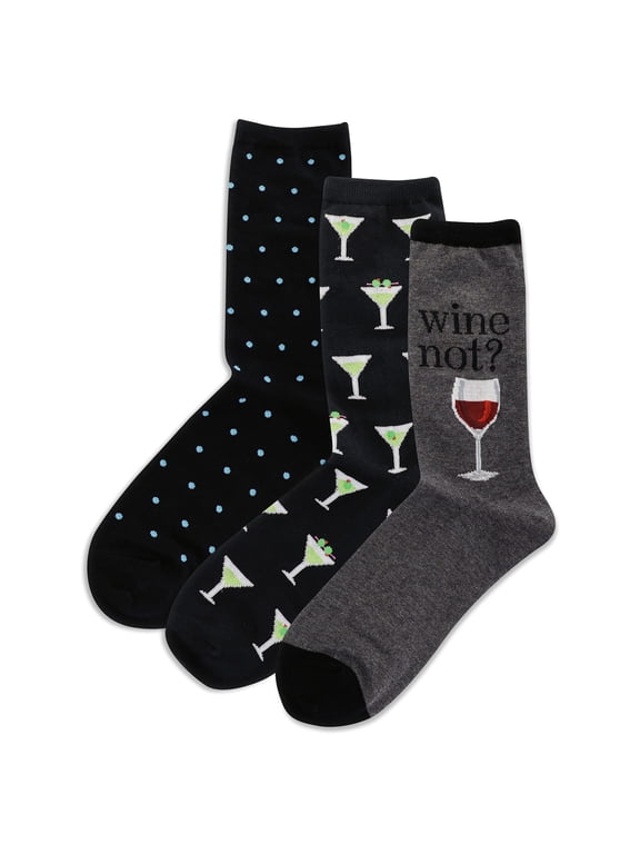 Hot Sox Women's Assorted Drinks Socks 3 Pair, Charcoal Heather, Women's 9-11 Shoe