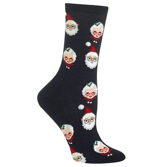 Hot Sox Women's Santa and Mrs. Claus Crew Socks, Black, One Size - NEW