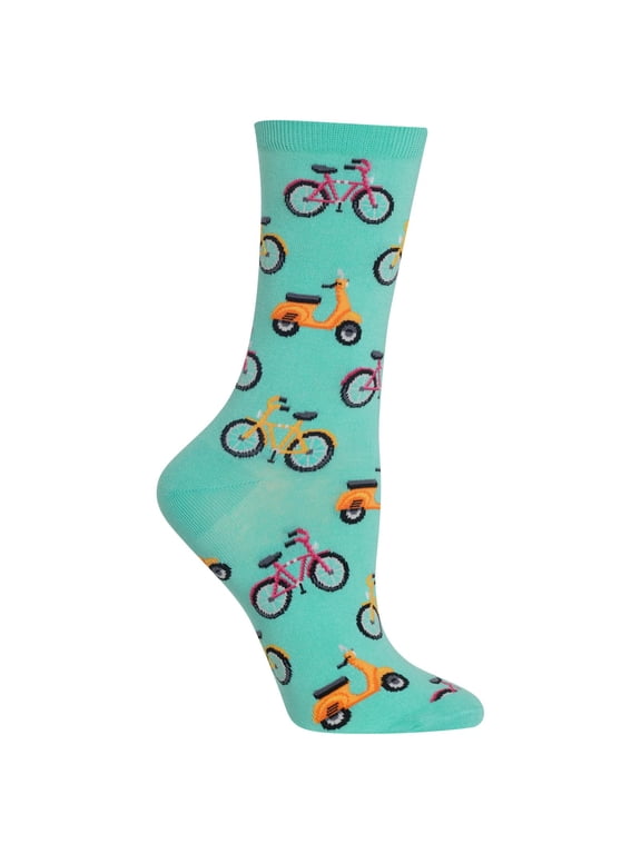 Hot Sox Womens Bike and Vespa Crew Socks, Womens Shoe Size 4-10.5, Green