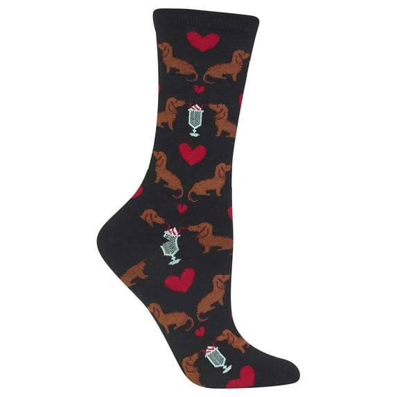 Hot Sox Womens Dogs and Milkshake Sock, Womens Shoe Size 4-10.5, Black