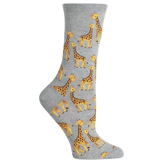 Hot Sox Womens Giraffe Crew Socks, Women's Shoe Size 4-10.5, Sweatshirt Grey