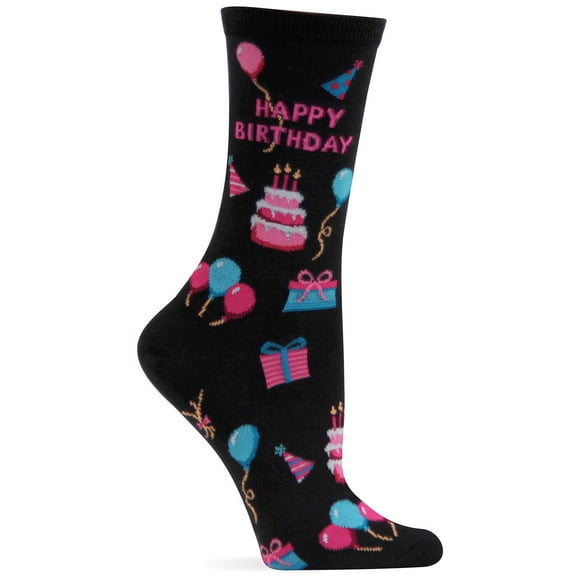 Hot Sox Womens Happy Birthday Sock, Women's Shoe Size 4-10.5, Black