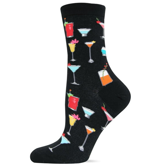Tropical Drinks Novelty Socks for Women by Hot Sox - Fun, Funky and Cool Socks - Black